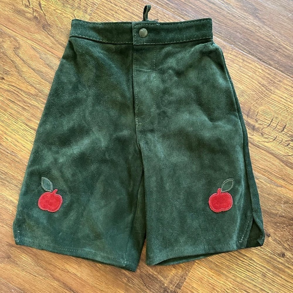 Green Lederhosen Shorts with Apple Design